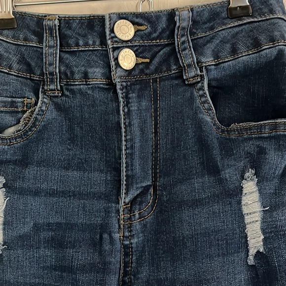 Refuge Denim Double Button Distressed Flare Jeans, Size 3(Juniors), Blue Denim - Picture 5 of 8